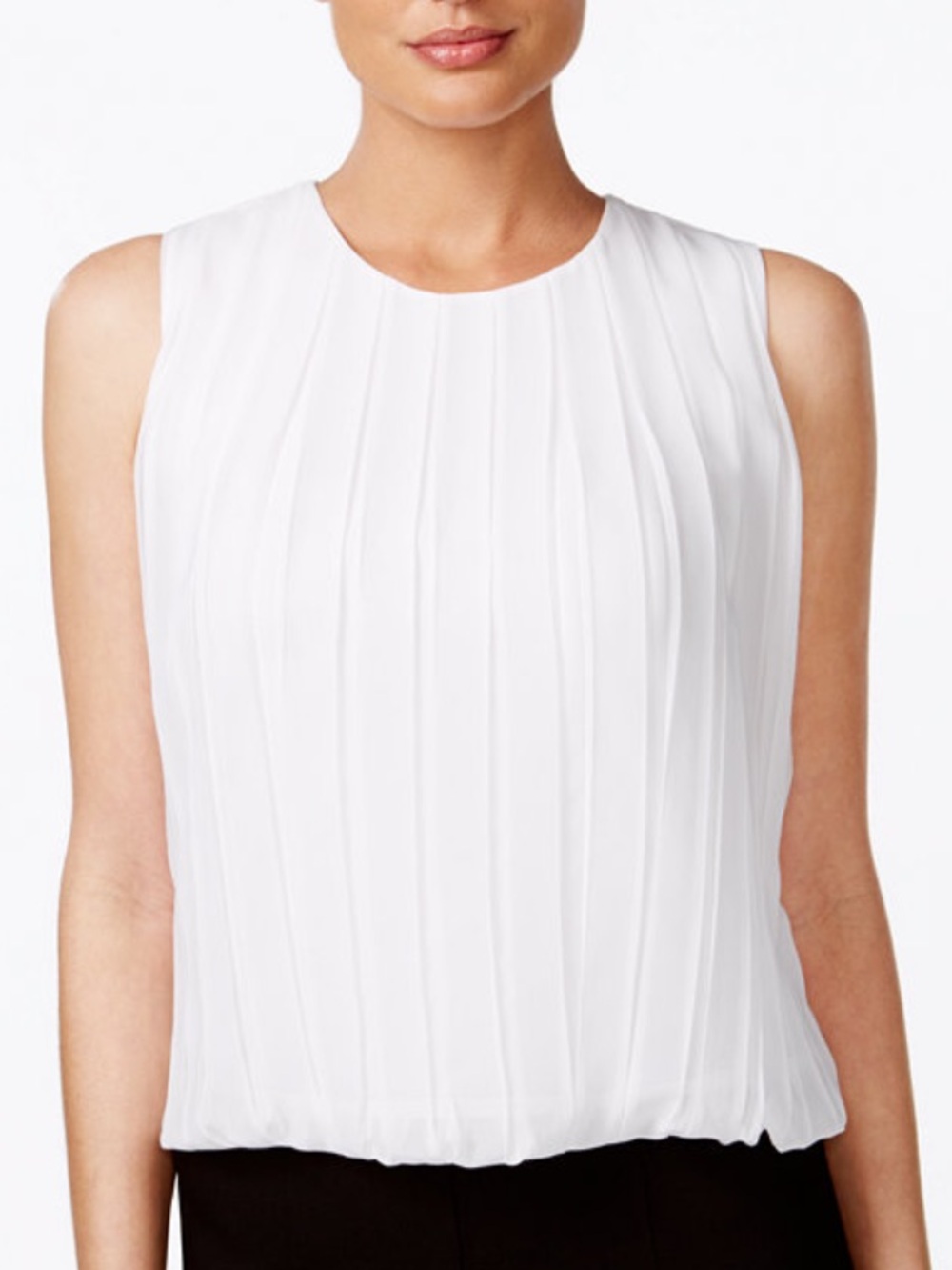 Calvin Klein Pleated White Sleeveless Chiffon Blouse Cami NWOT Large